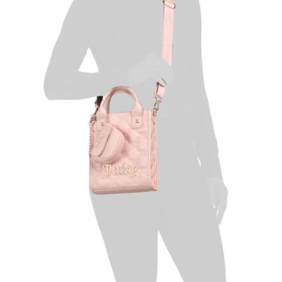 NWT Juicy Couture Quilted Pink Handbag 2 pc Tote Gift Set with Purse Coin Pouch - Picture 2 of 11